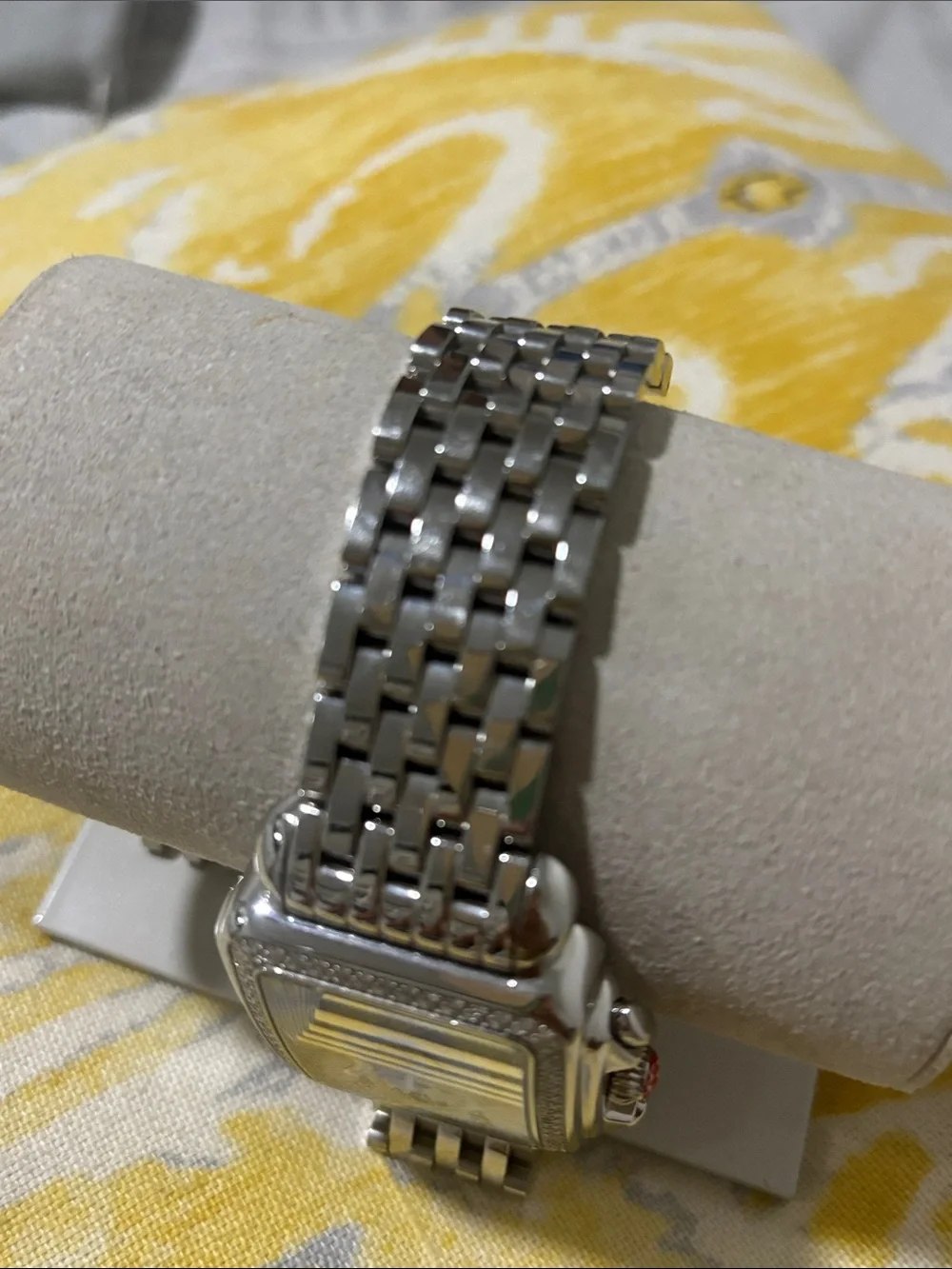 Michele Silver Stainless Steel Square Diamond-Trim Chronograph Watch